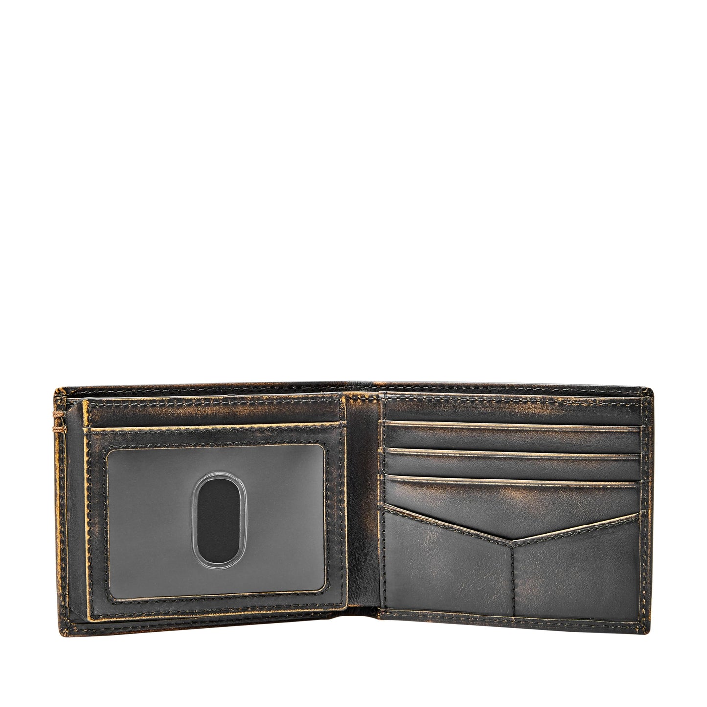 Fossil Men's Wallet, Wade Leather Bifold Wallet with Flip ID, Black