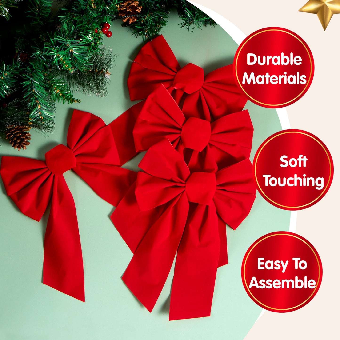 JOYIN 12 Pack Christmas Red Velvet Bows, 13" Long by 9" Wide Decorative Christmas Bows for Wreath Garland Tree Decor, Indoor Outdoor Holiday Decoration