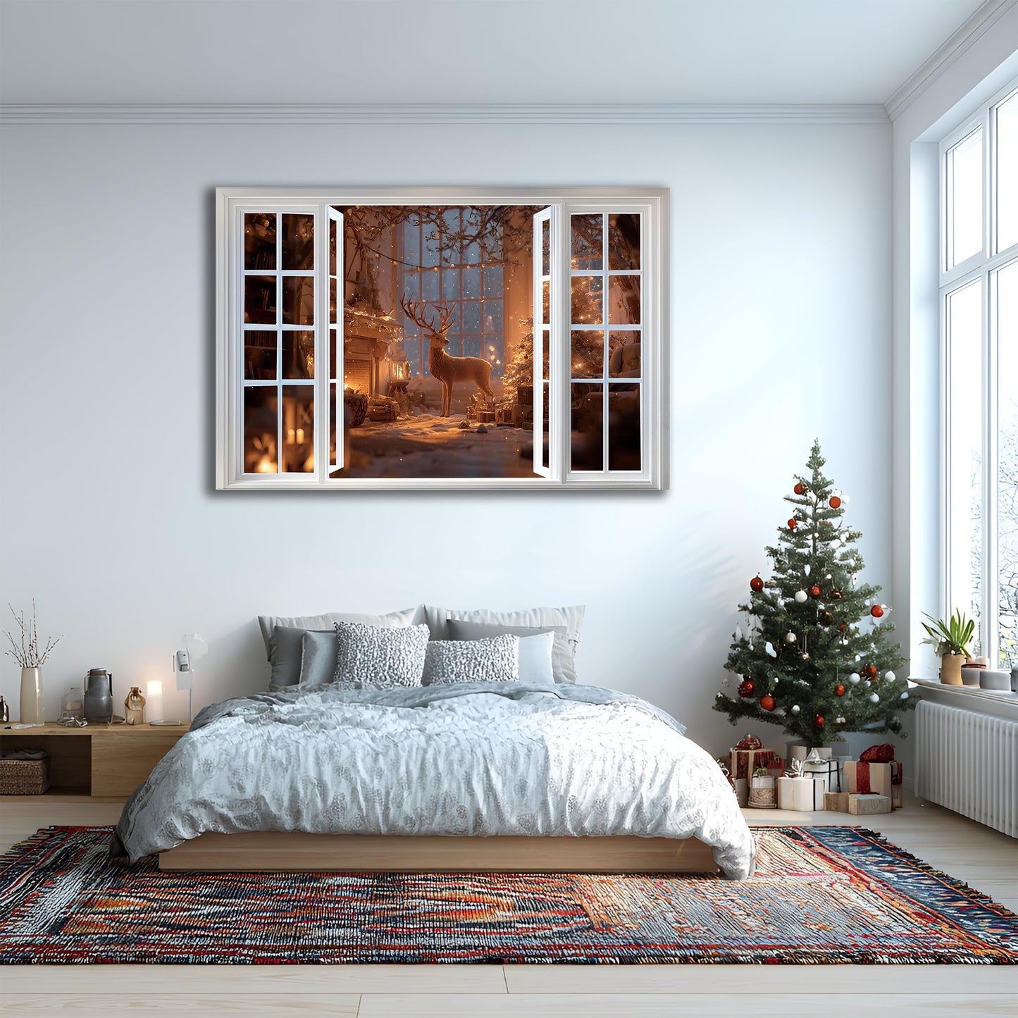AMAZING WALL Christmas Reindeer Peel and Stick Fake Window Stickers Perfect for Bedroom/Office/Kids' Room Wall Decor,Removable and Self-Adhesive Wall Decals,24x36in/2PCS