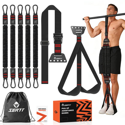 SERTT Adjustable Pull Up Assistance Band, Upgrade Pullup Assist Band for Pull Up Bar with 5 Heavy Duty Resistance Bands Support 375lbs (Black)