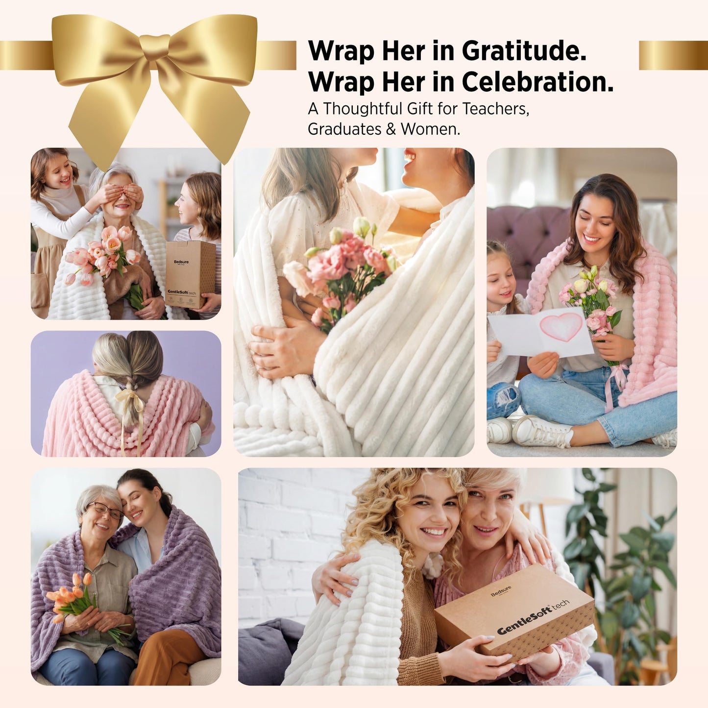 Bedsure GentleSoft White Throw Blanket for Couch - Graduation Gifts Teacher Birthday Gifts for Women Mom Her Girls, Cozy Fleece Blanket for Sofa Bed Living Room Home Decor, Off White, 50x60 Inches