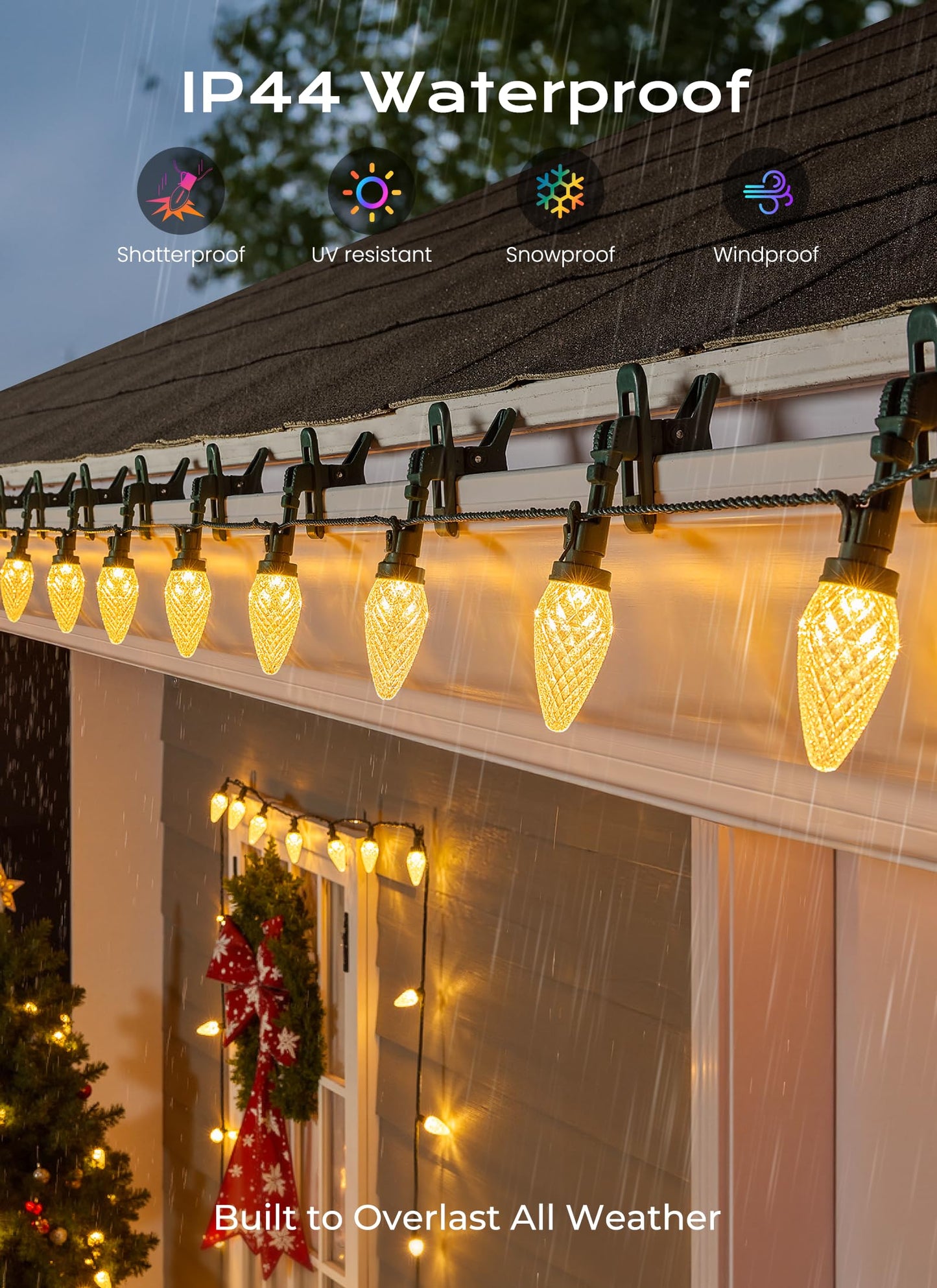 C9 Christmas Lights Outdoor, 72 FT 110 LED C9 String Lights, 8 Modes & Timer Connectable Waterproof for Christmas Tree light Indoor Outdoor Roofline Patio Outside Yard Xmas Decor, Warm White 2 Pack