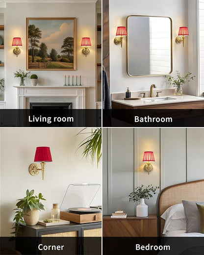 KDG Cordless Wall Sconces Set of 2, Small Wireless 5200mAh Rechargeable Battery Fabric LED Wall Lamps, Portables Lightings for Wall Painting, Living Room, Bedroom, Hallway, Gifts, Night Light (Red)