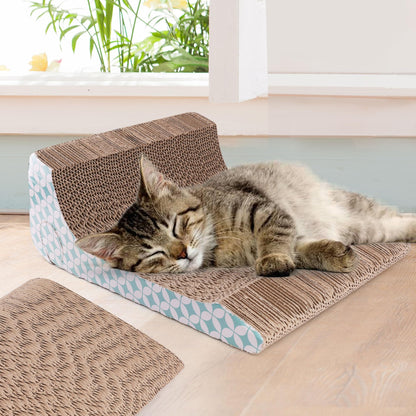 PrimePets Cat Scratcher Cardboard with Catnip, Removable Cat Scratching Pad with Ball, 2-in-1 Corrugated Cat Scratch Lounge Sofa Refill