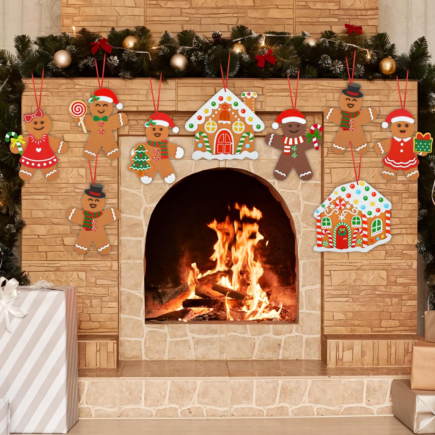 24 Sets Gingerbread Foam Craft Kit DIY Christmas Arts and Crafts for Kids Make Your Own Gingerbread Man and House Ornaments with Self Adhesive Sticker for Xmas Tree Holiday Home Classroom Party Decor