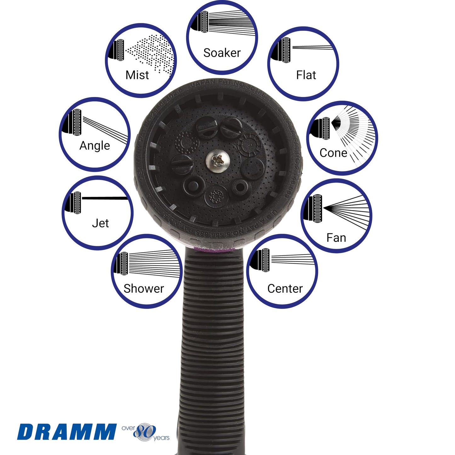 Dramm Revolver Heavy Duty 9 Pattern Quick Click Adjustable Garden Hose Spray Nozzle with Trigger Style Handle, for your Car, Boat, Deck, Sidewalk, Flowers and Young Trees, Green