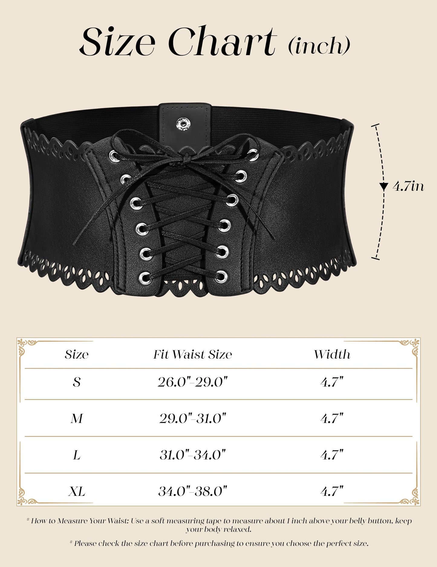 Wedtrend Women's Belts Waist Belt for Dress Wide Elastic Belts for Women Black Leather Corset Renaissance Black Corset Top WTBT005 Black L