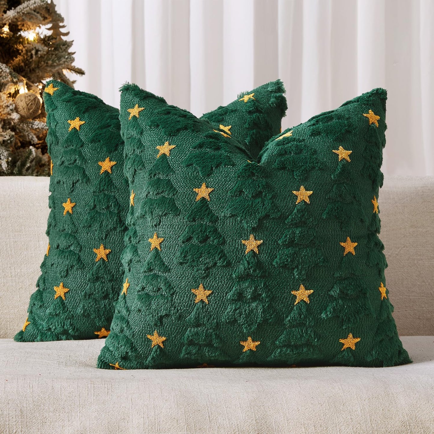 MIULEE Christmas Pillow Covers 18x18 Inch Set of 2, Dark Green Christmas Tree Plush Faux Fur Pillowcases Soft Decorative Throw Pillow Cases for Couch Sofa Living Room Winter Xmas Holiday Home Decor