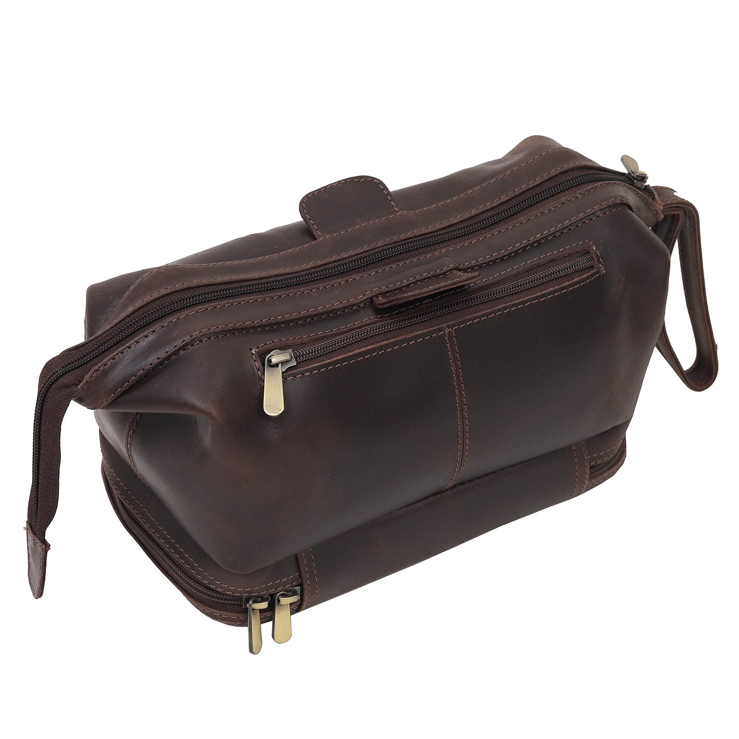 18" Messenger Laptop Briefcase Bag For Men With Vintage Leather Toiletry Dopp Kit