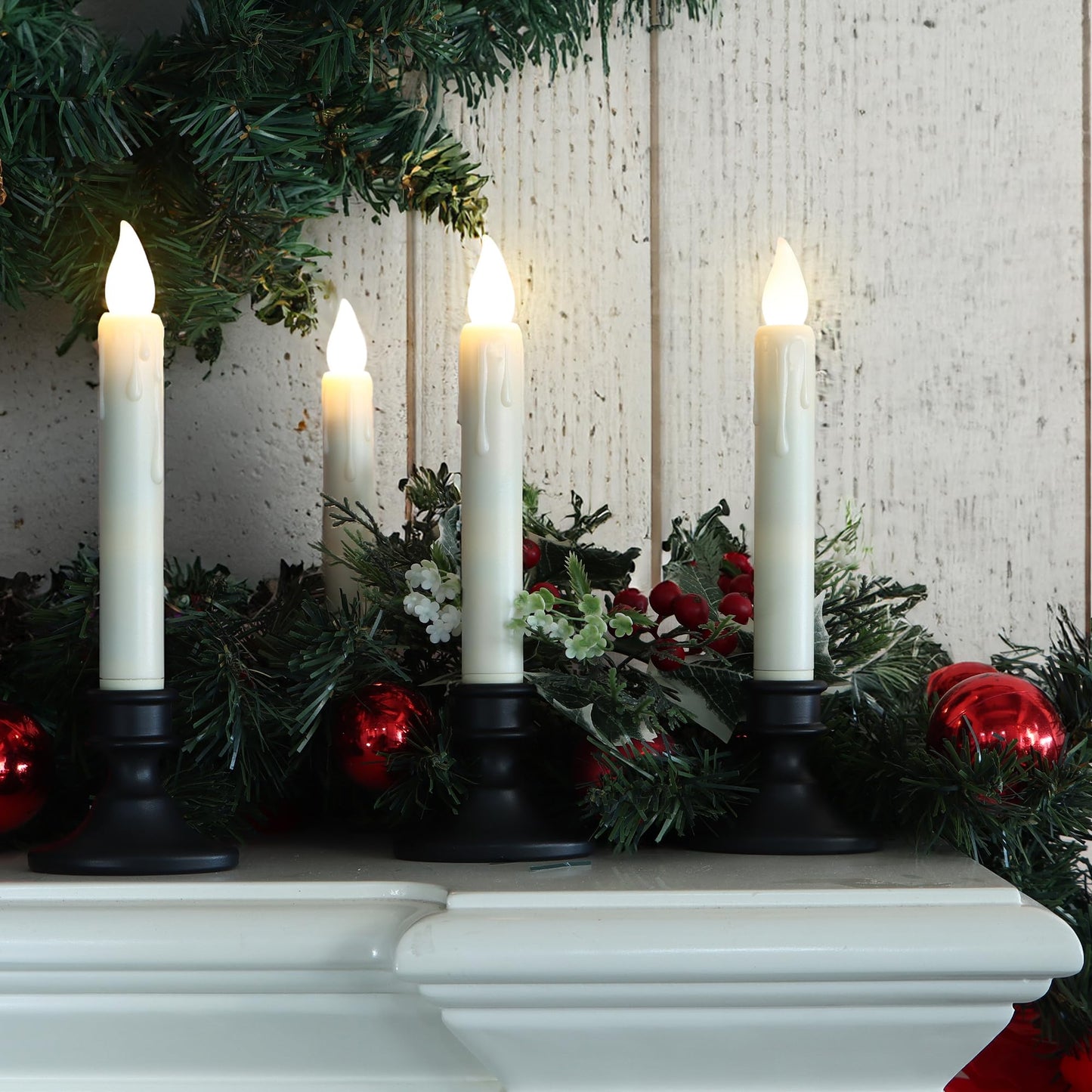 yunsheng 8.6Inches LED Window Candles Dusk to Dawn Light Sensor Timer, 6PCS Battery Operated Flameless Taper Candles with Drip Texture, Suction Cups and Removable Black Base, Christmas Home Decor