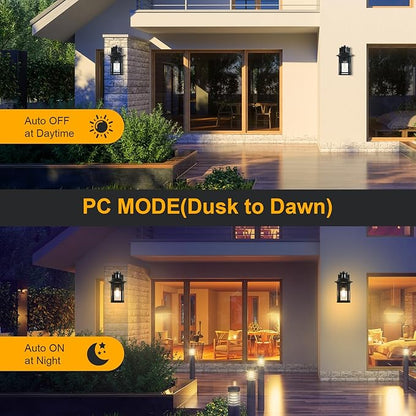 Motion Sensor Outdoor Wall Light, 3 Adjustable Lighting Modes Porch Lights, Dusk to Dawn Black Exterior Light Fixtures, Waterproof Outside Wall Lantern Sconce for House, Garage, Bulb Included