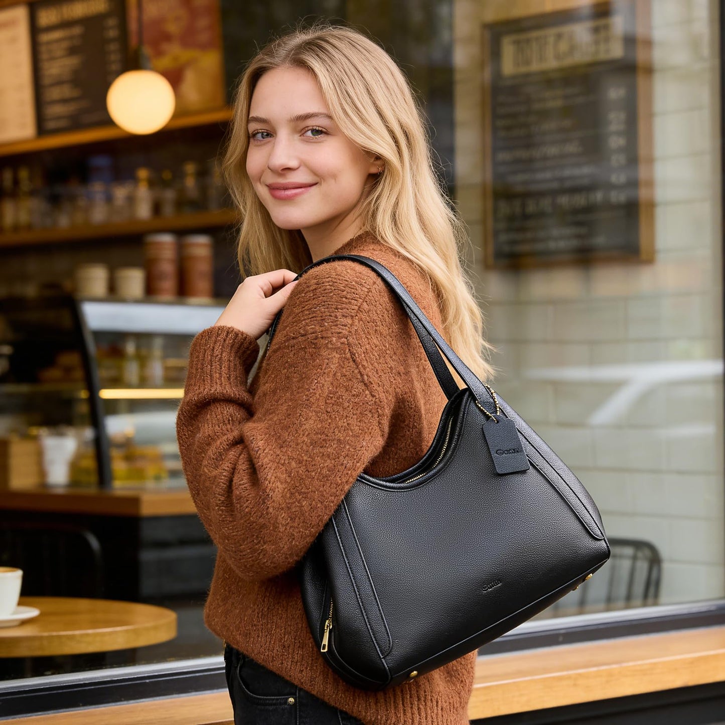 Hobo Bag for Women,Vegan leather Purse for Women Stylish Shoulder Handbags Medium Women's Purses for Work Travel Daily-Black
