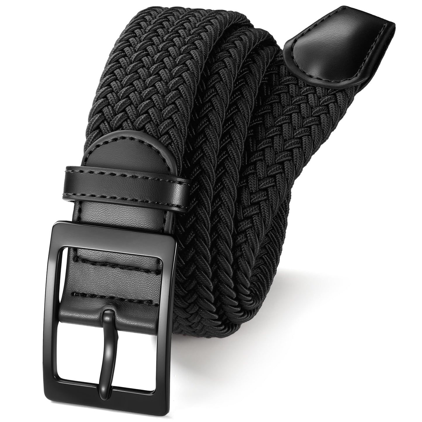VONMELLI Mens Stretch Braided Belt, Elastic Golf Belt for Men 1 3/8" Casual Woven Belts for Jeans Pants, Black L