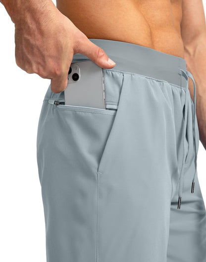 Soothfeel Men's Running Shorts with Zipper Pockets 7 Inch Lightweight Quick Dry Gym Athletic Workout Shorts for Men (Light Grey2, XXL)