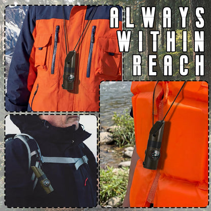 Xuhal 4 Pack Emergency Survival Whistle Loud Safety Whistle 7-in-1 Multifunctional Outdoor Survival Tool with Compass Thermometer LED Light Magnifier for Hiking Camping Boating Kayaking and Rescue
