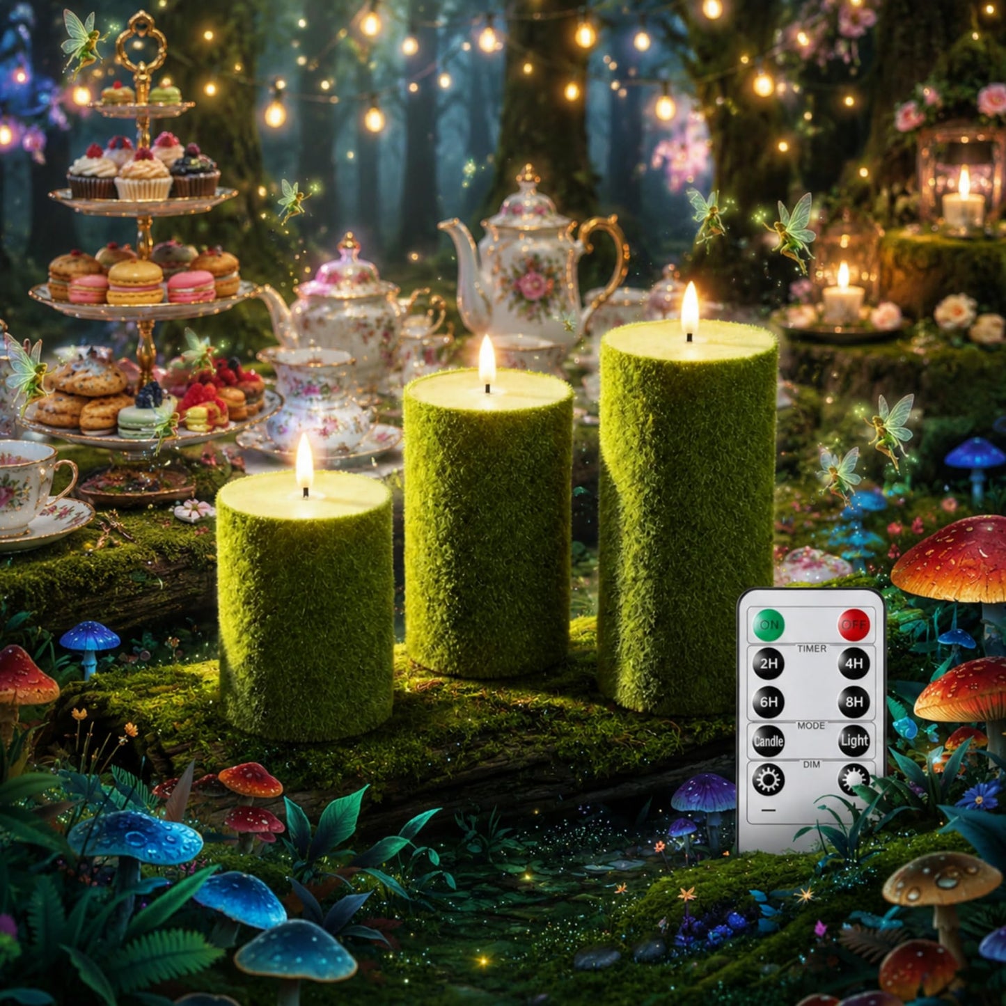 Glooglitter 3 Pcs Enchanted Fairy Forest Flameless Candles Battery Operated, Nutcracker Drum LED Candle with Remote Timer, Drum Flameless Candles for Natural Altars Fairy Scenes Wedding Decorations