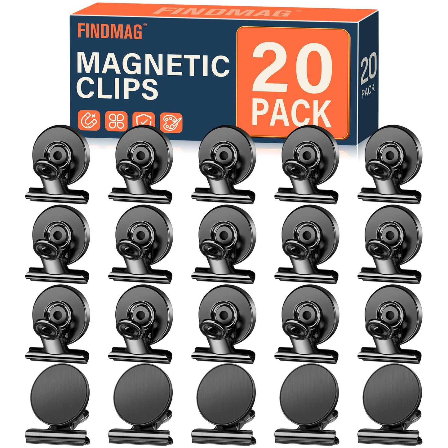 FINDMAG 20 Pack Fridge Magnets Refrigerator Magnet, Heavy Duty Refrigerator Clips, Whiteboard Magnets, Magnetic Christmas Light Clips for Whiteboard, Sculptural Picture Frame, Fridge, Kitchen, Office