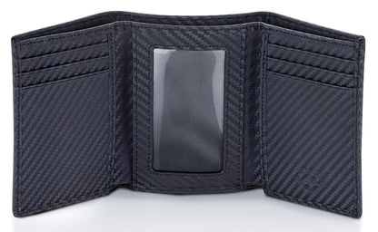 Stealth Mode Trifold Leather Wallet for Men with RFID Blocking (Carbon Fiber)