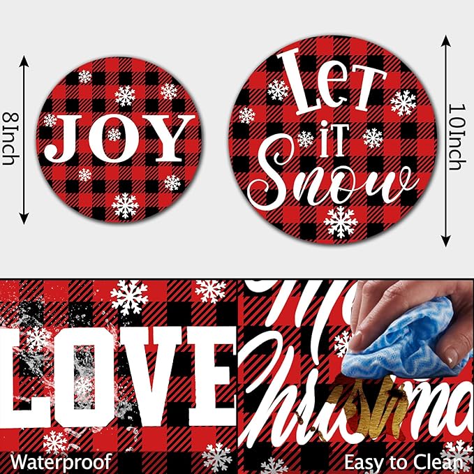 Xmas Decor Electric Stove Burner Covers，4 Pcs Halloween Decor Round Stove Burner Covers，8 Inches and 10 Inches，Gas Stove Burner Cover,Metal Cooktop Red Black Grid Decorative，Home Decor,Kitchen Decor