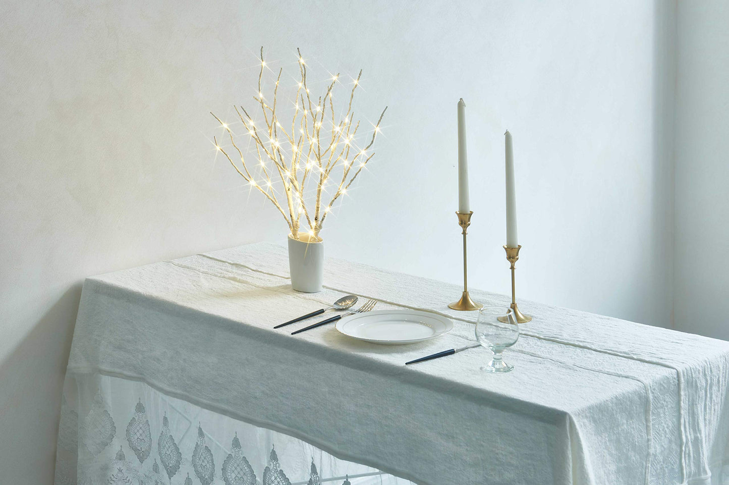 Fudios Lighted Birch Branches 18IN 70 Warm White LED with Timer Twig Lights Battery Operated for Christmas Wedding Party Decoration(2 Set)