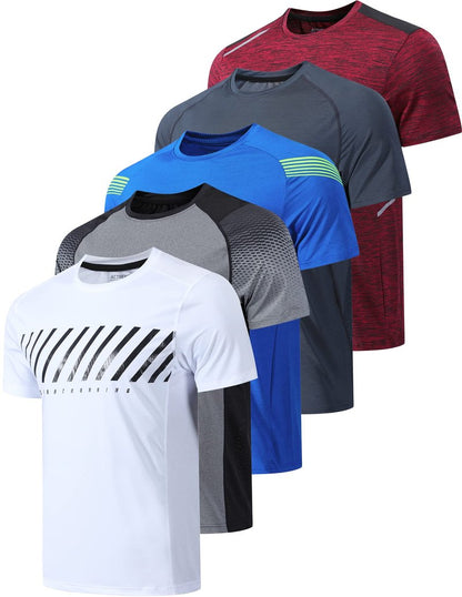 5 Pack Men’s Active Quick Dry Crew Neck T Shirts | Athletic Running Gym Workout Short Sleeve Tee Tops Bulk (Set 2, Small)