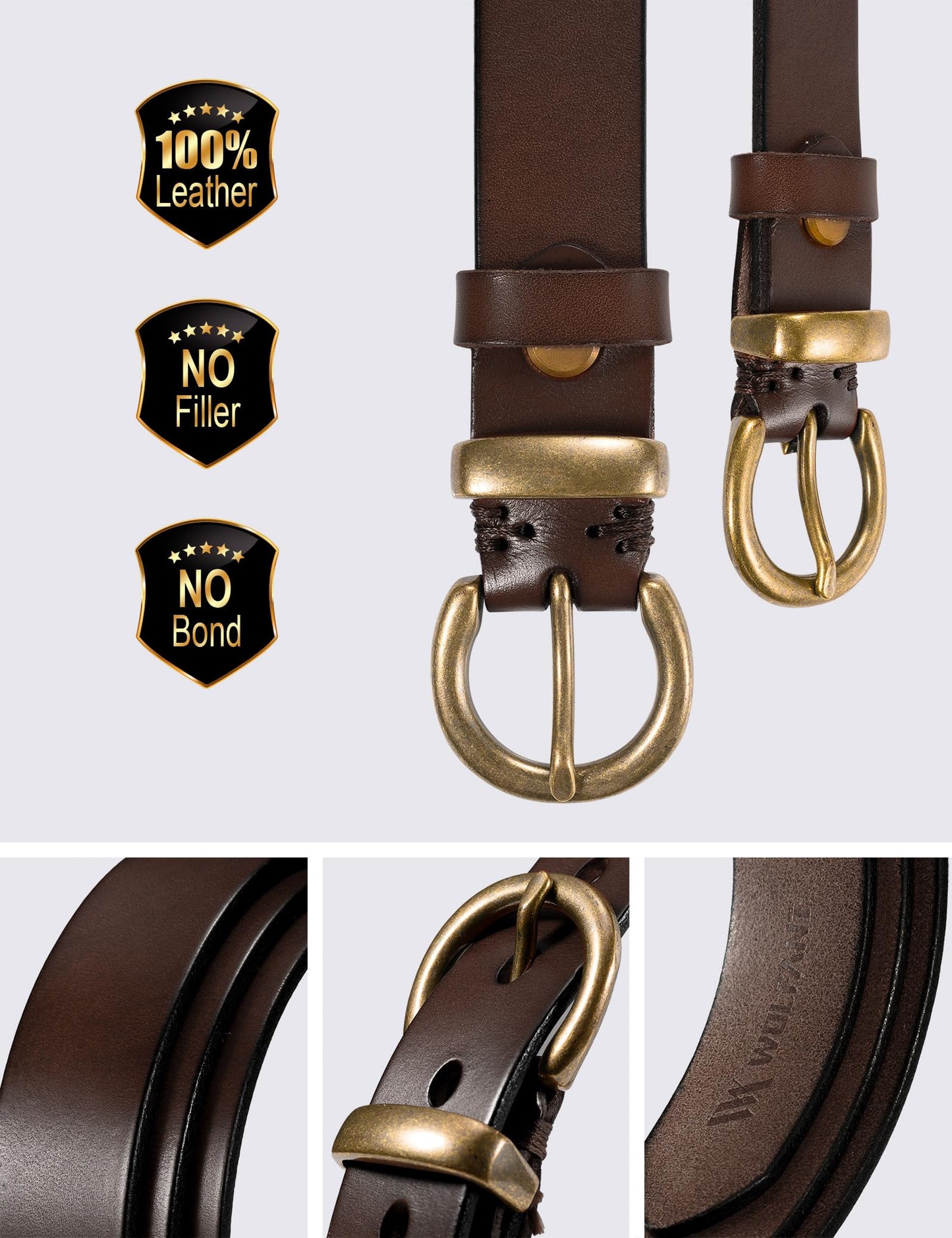 WOLFANT Full Grain Leather Belt for Women,1.1" Ladies Casual leather Jean Belt with Vintage Circle buckle in Gift Box