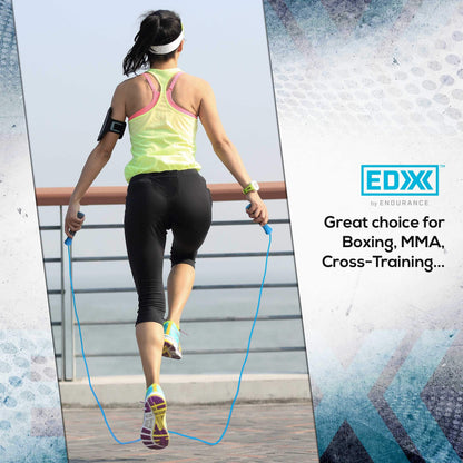 EDX Jump Rope for Fitness, Workout, Exersise - Tange-Free, Hand Grip | 10 ft, Blue