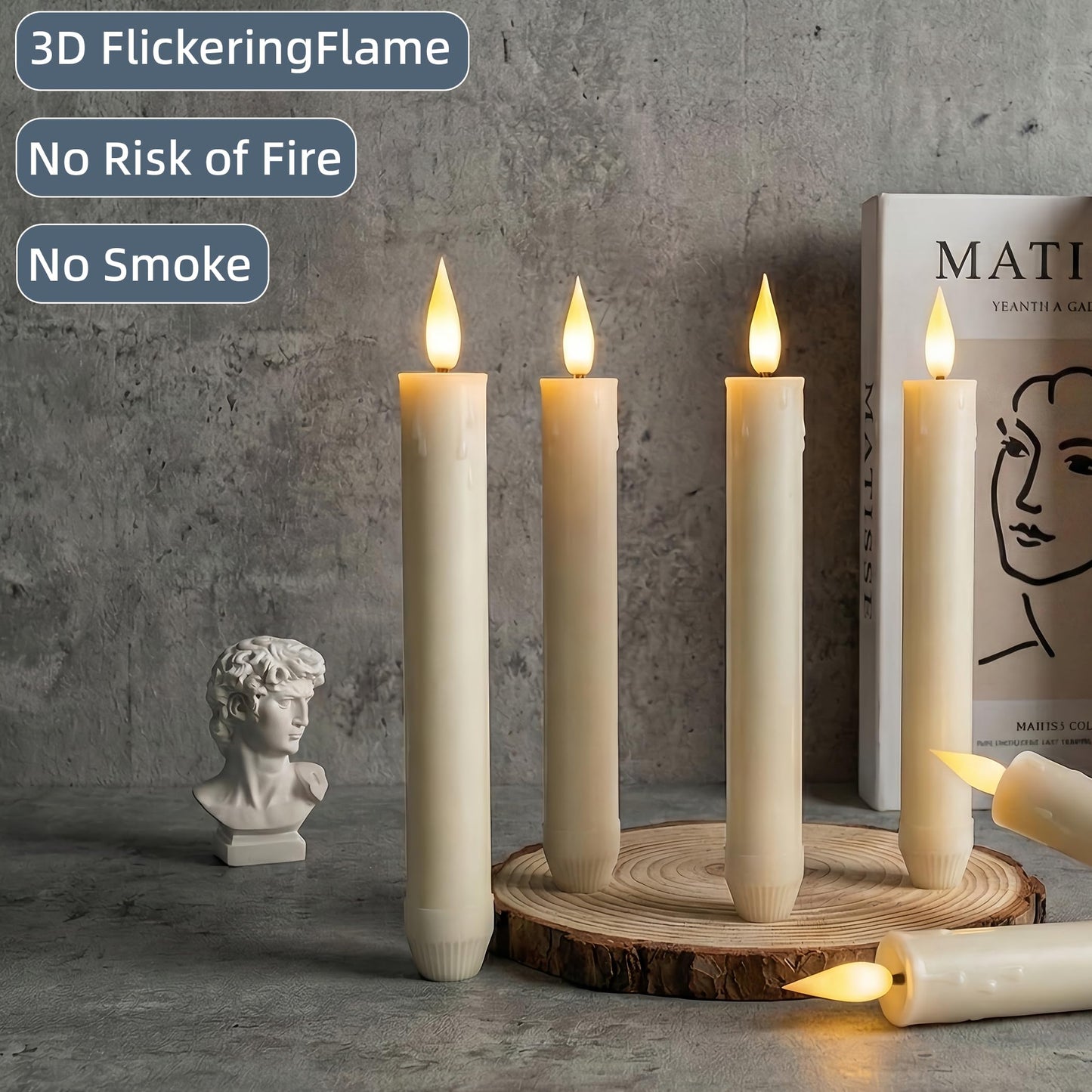 Prerish 6 PCS Flameless Taper Candles with Remote and Timer – 8 Inches Ivory Battery Operated LED CandleSticks with Flickering Light, Plastic Electric Window Candles, Christmas Home Halloween Decor