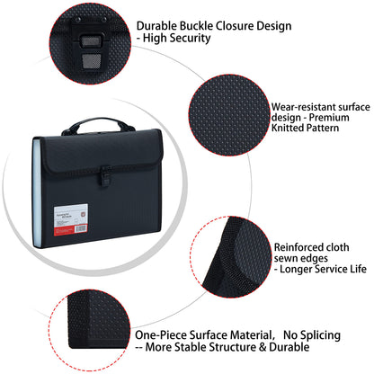 Legal Size 13 Pocket Accordian File Organizer Expanding File Folder for FC A4 Paper, Briefcase File Case with Durable Handle & Buckle Closure for School Home & Business (Black-2)