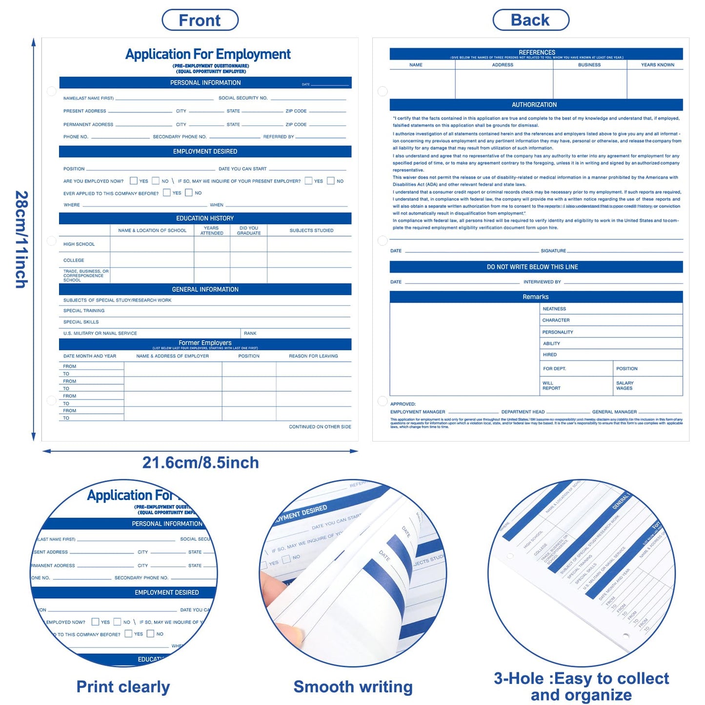 Qilery 200 Sheets Applications for Employment 2 Sided Job Application Form 8.5 x 11 Inch Compliant 3 Hole Employment Forms for Recording Employee Personal Detail