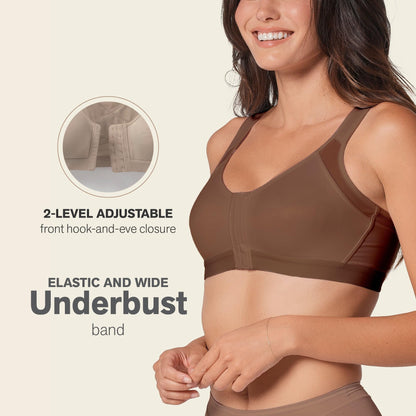 Leonisa Posture Corrector Bra, Wireless Front Closure Bra for Women Full Coverage Brown