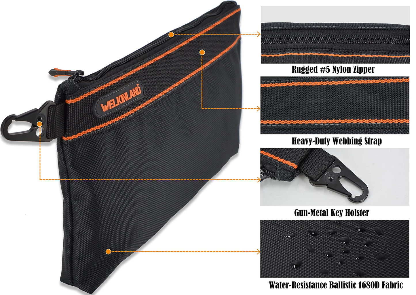 WELKINLAND 4-Packs Small tool pouch, Heavy-Duty Tool pouches, Electrician tools pouch bag, Tools pouches w/clip, Small Zippered tool bag