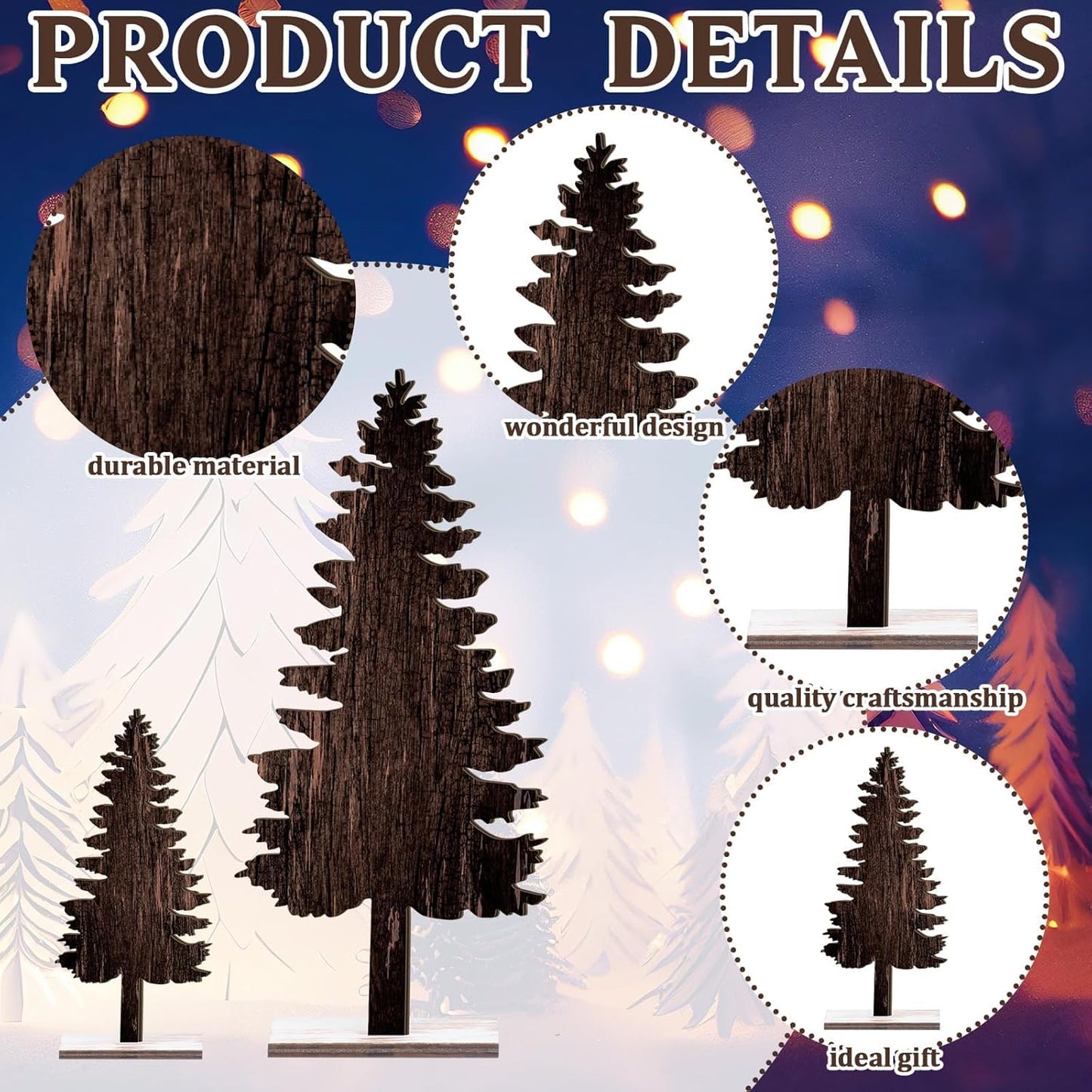 Barydat 4 Pcs Summer Christmas Table Decorations Wooden Christmas in July Pine Tree Reindeer Table Centerpiece Xmas Tabletop Sign Rustic Farmhouse Decor for Home Office Party Supplies Gifts(Pine Tree)