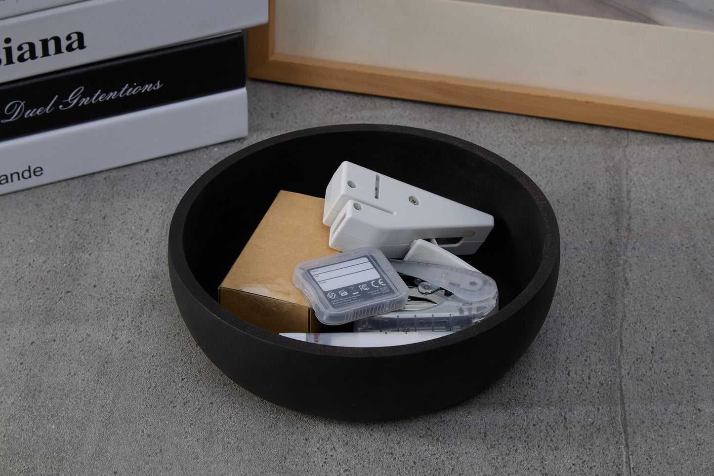 Aotea Crafts - 7.9" Concrete Large Key Bowl for Entryway Table Decor - Modern Industrial & Minimalist Decorative Key Holder Bowl for Keys- Charcoal Black- Smooth Texture - Sealed & Durable