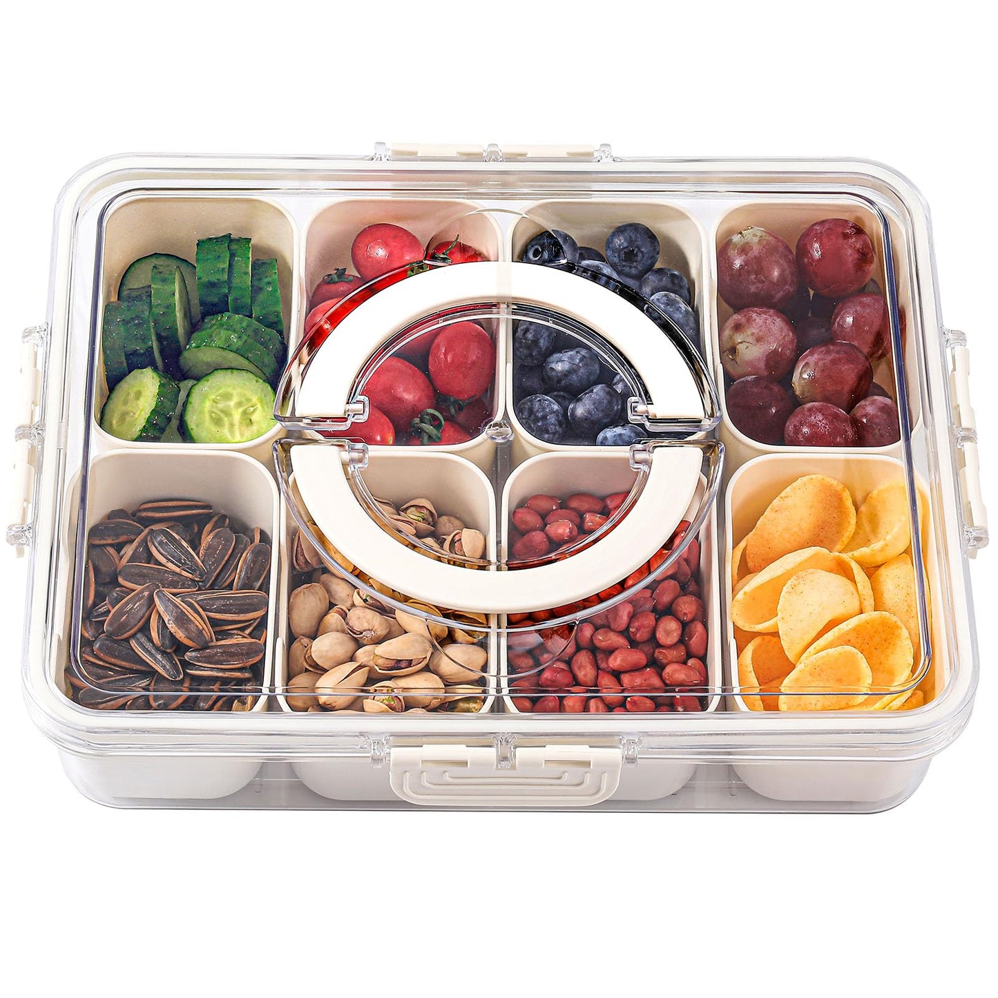 shopwithgreen Divided Serving Tray with Lid and Handle, Portable Snackle Box Charcuterie Container for Party, Veggies, Snack, Fruit, Nuts, Candy, Christmas Tray Snack Box for Entertaining, Picnic
