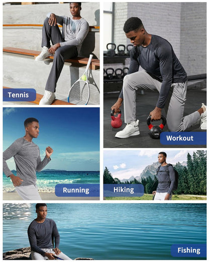 clothin 3 Pack Long Sleeve Shirts for Men/Mens Workout T-Shirts Moisture Wicking Lightweight