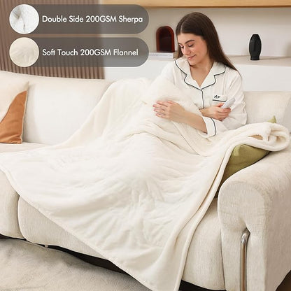 Heated Blanket Throw, Electric Throw Blanket with 5 Heating Levels & 4 Hours Auto Off, Soft Cozy Flannel Sherpa Electric Heated Blanket with ETL Certified for Office, 50"x60", White