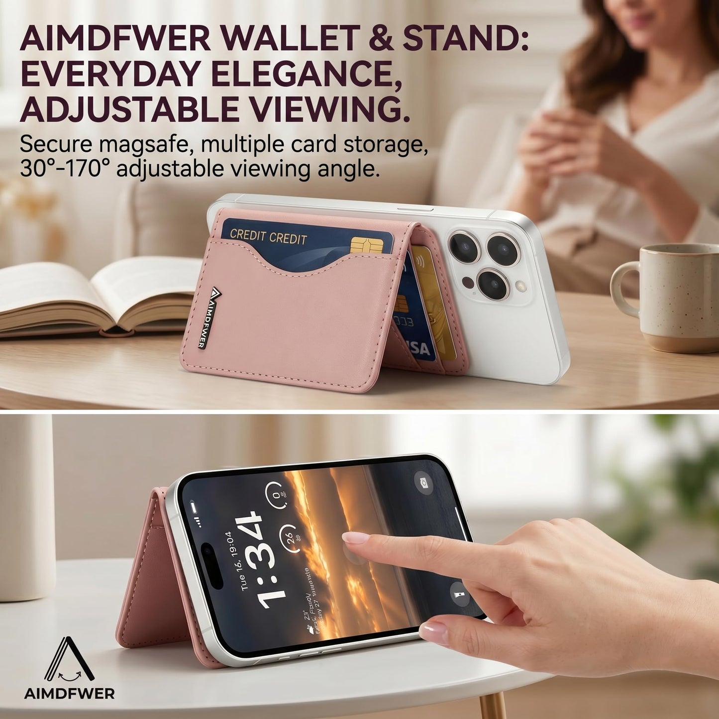 AIMDFWER Magsafe Wallet Women with 7 Credit Card Holders&ID Window, Strong Magnet Minimalist RFID Blocking Sleeves for MagSafe Phones and Cases, Compatible with iPhone 12/13/14/15/16/17 Series(Pink)