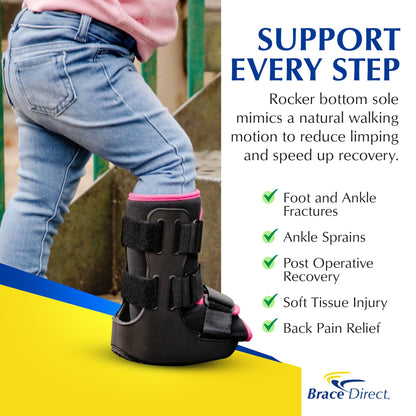 Brace Direct Pediatric Walking Boot – Kids Fracture Boot for Foot Injuries, Ankle Sprains & Post-Op Recovery, Pink PDAC L4386, L4387 (Large, US Kids 11.5K–1.5)