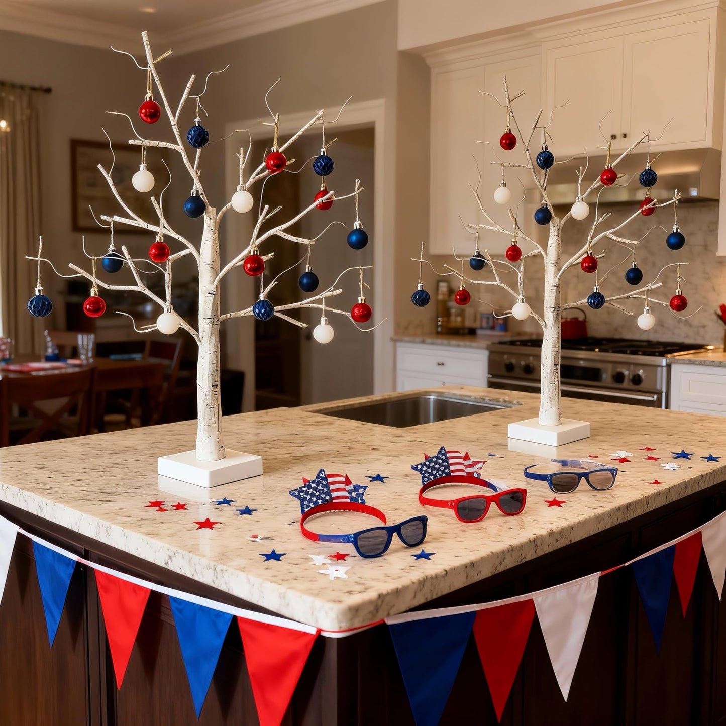 HipTree Mini Patriotic 4th of July Tree Ornaments Decorations,30ct 1.18 Inch Red White Blue Christmas Ornaments Set for Tree,Baubles for Memorial Day, Independence Day,Veterans Day, Flag Day