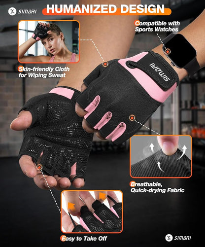 Breathable Workout Gloves for Men & Women - Padded Grip, Full Palm Protection | Black & Pink Sizes Available