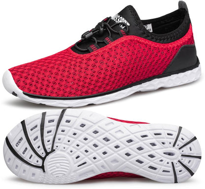 DOUSSPRT Men's Water Shoes Quick Drying Sports Aqua Shoes Redwhite Size 7
