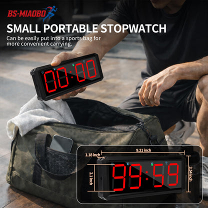 BS-MIAOBO 2.1 Inch LED Gym Clock, Portable Gym Timer, Fitness Timer with Stopwatch, Multi-Mode Countdown Timer with Calendar, 12/24H Clock & Alarm, for Workout, Training, Home and Daily Use