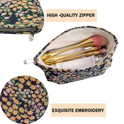 getgto 2 Pcs Makeup Bags, Large Cosmetic Bag Travel Toiletry Bag Organizer for Women, Embroidery Craft, Floral Makeup Bag Small Cosmetic Pouch Purse with Zipper Gifts for Girls Teen