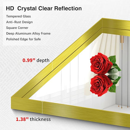 Gold Bathroom Mirror, 36x60 Inch Rectangular Deep Frame Mirror, Large Wall Mounted Bathroom Vanity Mirror Over Sink for Bedroom,Restroom, Living Room, Hangs Vertically or Horizontally