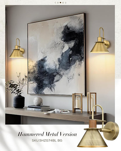 Brass Wall Sconce, HWH Gooseneck Wall Light Sconces for Bedroom Bathroom, 1-Light Indoor Wall Light Fixtures with Metal Shade, White Interior, Gold Finish, 5HZG56BL BG