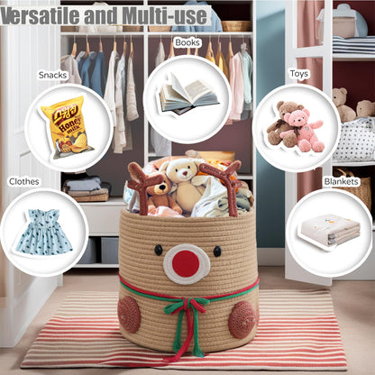Hugabow Christmas Deer Basket, Reindeer/Elk, Christmas/Baby Gift Basket, Cute Toy Basket, for Nursery, Clothes, Towels