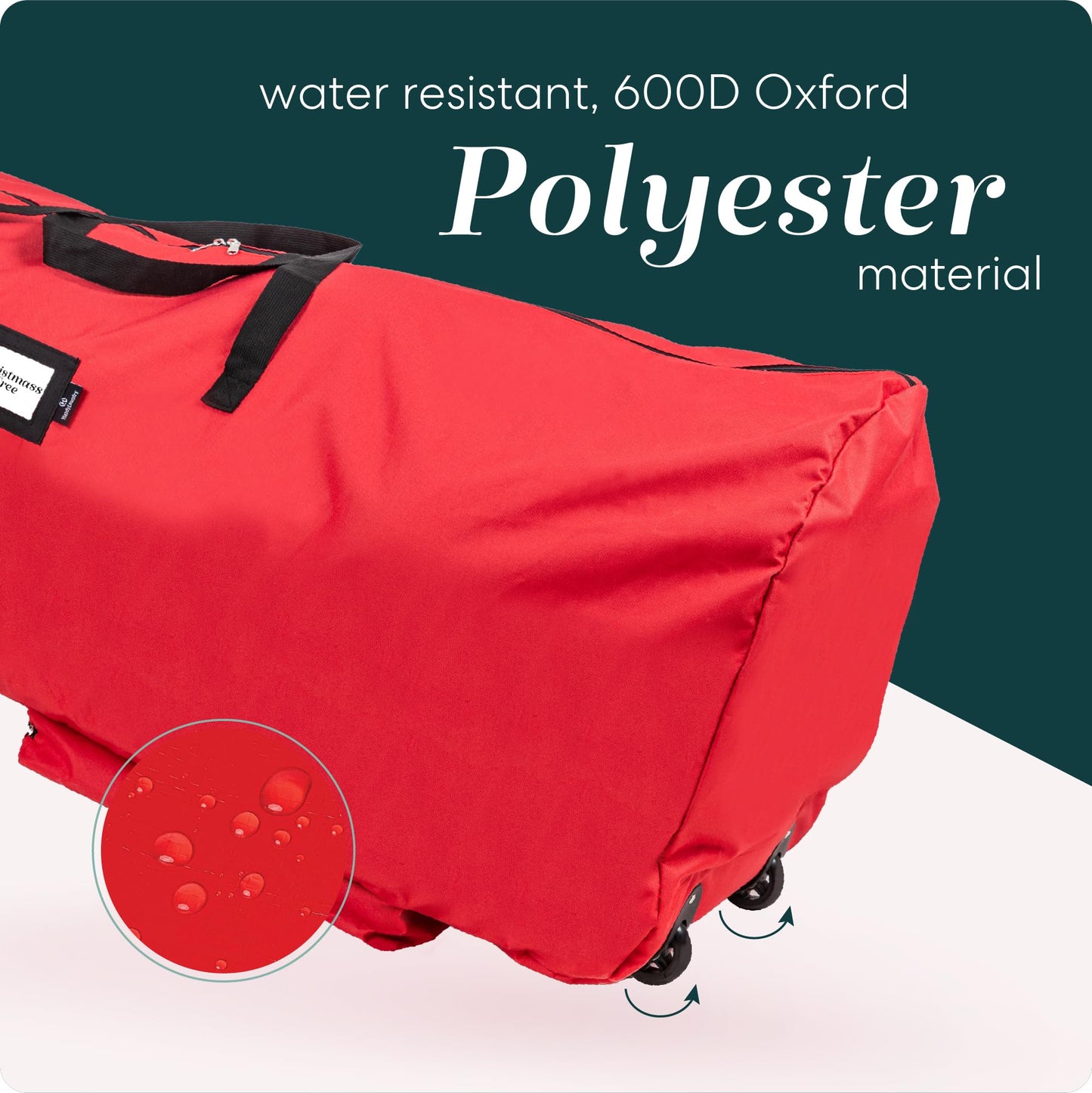 Handy Laundry Christmas Tree Storage Bag with Wheels – Fits 9 Ft Artificial Tree, Heavy Duty, Waterproof, Large Zippered Holiday Storage Container, Durable Handles, Red