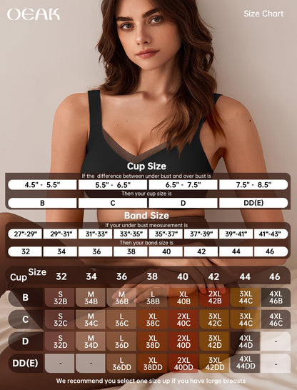 OEAK Womens Wireless Bras V Mesh Comfortable Bralette Supportive Tshirt Bra No Underwire Seamless Push Up Everyday Bras