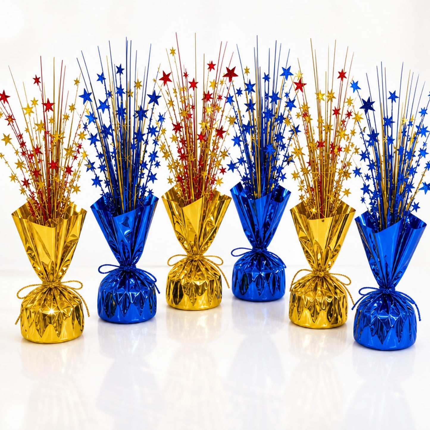 WMYQZXDF 6 Pack Metallic Foil Burst Star Table Decor, Blue & Gold Glitter Spray Centerpieces Scatter for Graduation,Birthday Party - Sparkling Tabletop Filler for Dessert Table or Holiday Celebration